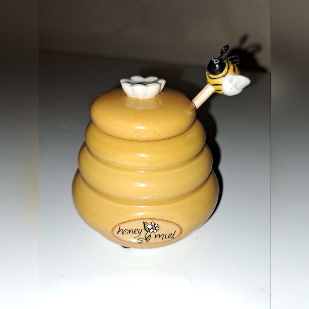 Honey Miel Ceramic Honey Pot with Bee